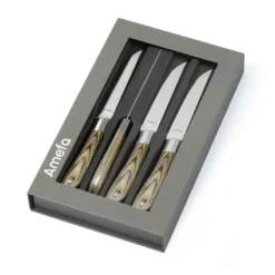 ACHILLE Coffret Amefa 4 Couteaux Steak Manche Bois De Pakka