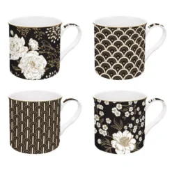 EASY LIFE ART DECO FLOWERS Mug Porcelaine - Coffret De 4 -Élégance Bar Soldes art deco flowers mug porcelaine coffret de 4 4