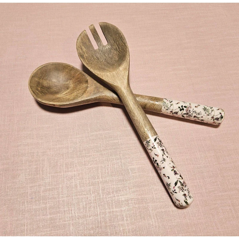 CHAMPETRE Service Couverts à Salade Bois De Manguier Décor Résine TABLE PASSION 8 CHAMPETRE Service Couverts à Salade Bois De Manguier Décor Résine TABLE PASSION – Image 6