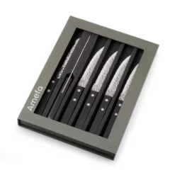 AMEFA Coffret De 6 Couteaux Steak Pizza 2.0 Noir Lame Martelée Et Micro-dentée