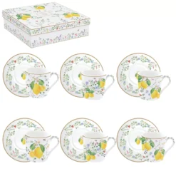 EASY LIFE FLEURS Et CITRONS Coffret Tasse Café Expresso Porcelaine - Les 6 -Élégance Bar Soldes fleurs et citrons coffret tasse cafe expresso porcelaine les 6 3