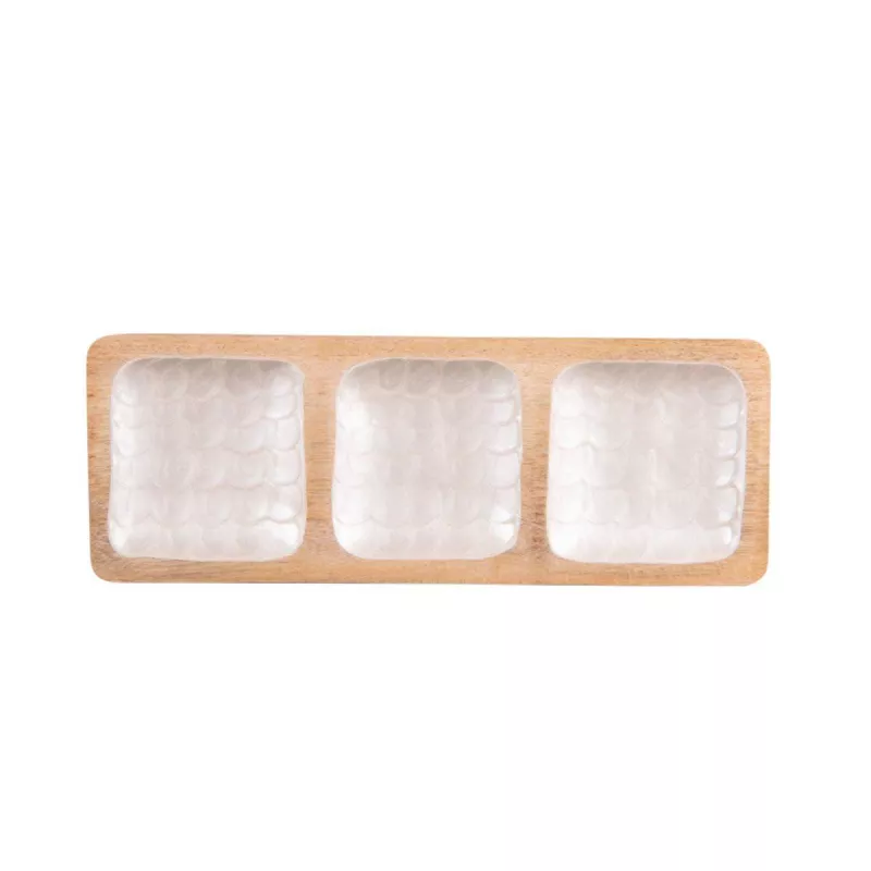 MELLOW Plateau Apéritif 3 Compartiments En Bois De Manguier Et Résine 41x15 Cm Martelé TABLE PASSION 3 MELLOW Plateau Apéritif 3 Compartiments En Bois De Manguier Et Résine 41x15 Cm Martelé TABLE PASSION