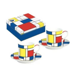 EASY LIFE MONDRIAN Coffret Paire Tasse Café Expresso Porcelaine EASYLIFE - Les 2 -Élégance Bar Soldes mondrian coffret paire tasse cafe expresso porcelaine easylife les 2 3